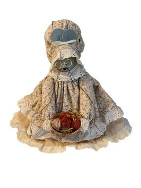 Vintage Handmade Country Grandma Mouse Cloth Doll Shelf Sitter Floral Dress Bask